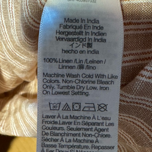 Madewell Beige & White Striped 100% Linen Open Tie Back Tank Top Size 14 - Picture 9 of 9